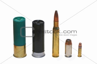 Isolated assorted ammunition  on white