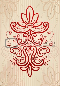 Vector illustration of a red and beige abstract floral frame   