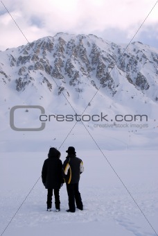 Couple looking at a mountain