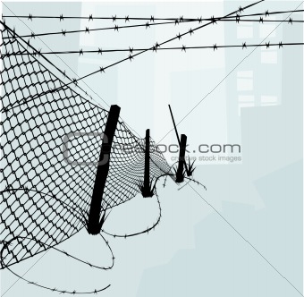 Chain Link Fence and Barbed Wire Vector Illustration