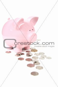 Pink Piggy Bank on white background