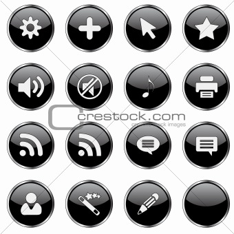 Web icon set 4  (16 black buttons)
