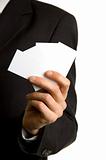 Blank businesscards in the hand of a businessman