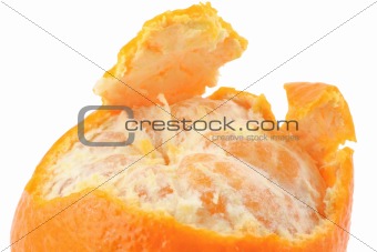 macro of a peeled tangerine on pure white background