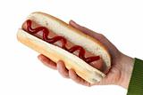Holding a hot dog. Clipping path included