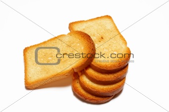 Some slices of toasted bread isolated on white background