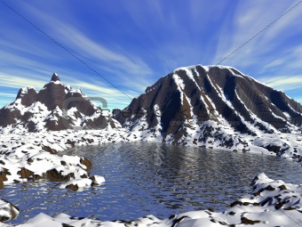 mountain and frozen lake