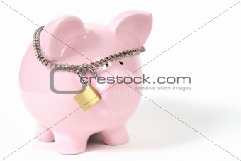 Pink Piggy Bank with Lock on white background
