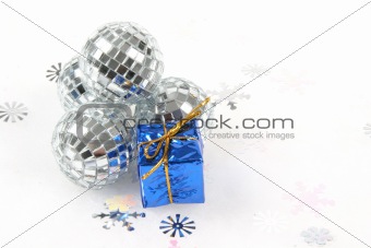 Sliver Glass Christmas Ornament with Blue Gift
