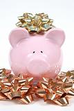 Pink Piggy Bank with Christmas bows