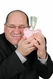 Business Man Hugging Piggy Bank