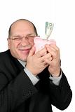 Business Man Holding Piggy Bank