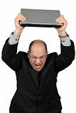 Business Man with Laptop over head - Mad