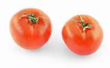 two fresh tomatoes on white