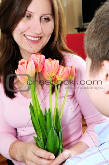 Mother with bouquet of flowers 