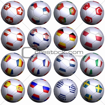 16 Soccer-Balls With Flags Of All Uefa 2008 Teams