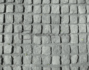 Background Picture: Driveway of grey granite paving stones in concrete