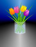 Stylized Tulips in a Cylindric Transparent Glass Vase