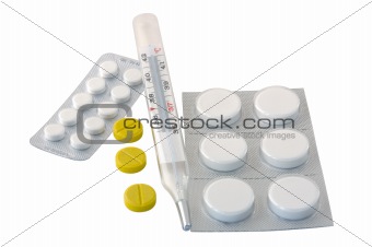 Thermometer and pills.