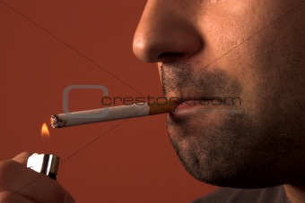 lighting a cigarette