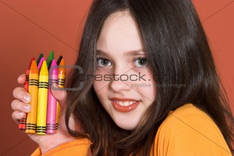 girl with colored pencils