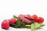 Vegetables and raw meat