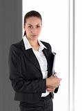 businesswoman on gray background