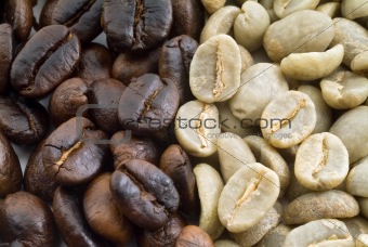 black and green coffee beans