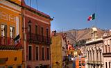 Colorful Street with Flags Guanajuato Mexico