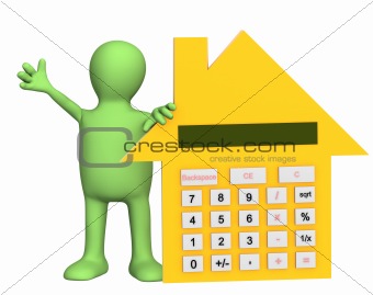 3d puppet with calculator in form of house
