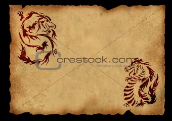 Sheet of ancient parchment with a two dragons
