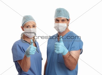 Two surgeons success thumbs up