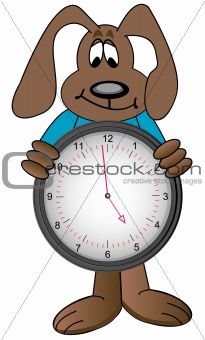 cartoon dog holding clock