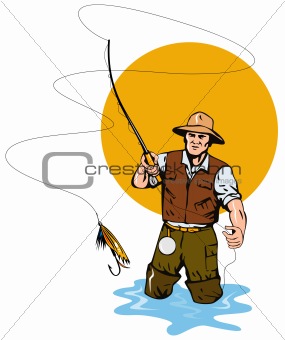Fly Fisherman catching a trout