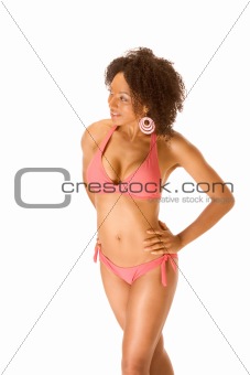 Sexy curvy tanned woman in swimsuit