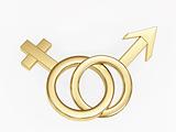 Two gold 3d symbols  - male and female 