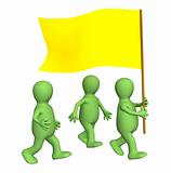 Group of the puppets, going with a yellow flag