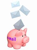 3d letters, falling in a piggy bank - e-mail