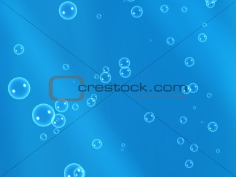 Abstract blue background with 3d bubbles, floating upwards