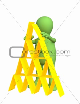 3d person - puppet, making a pyramid from plastic cards