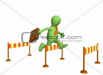 3d businessman - puppet, jumping through a barrier