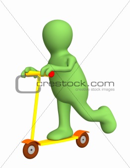 3d person - puppet on a bright skateboard