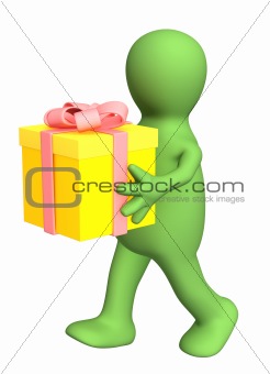 3d person - puppet, gift carrying in hands