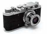 Vintage rangefinder camera over white with clipping path