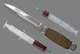 Knife and syringes