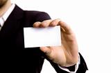 Businessman holding a blank business card