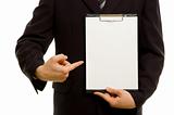 Businessman holding a blank notepad