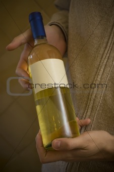 white wine bottle with empty label