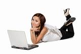 woman angel using laptop happily