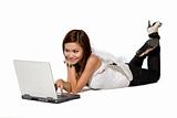 woman enjoying using laptop